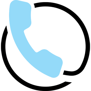 Icon of a blue handheld phone receiver circled by a black line cord