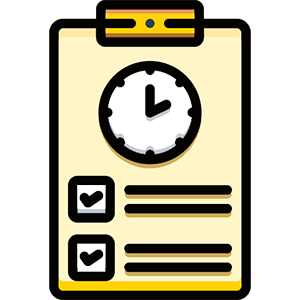 Icon of of a time clock with checkmarks to represent time tracking
